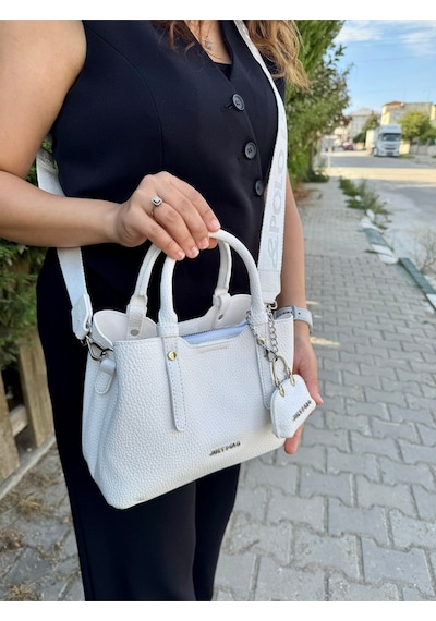 Just Polo Kadın Orta Boy Ayarlanabilir Askılı Lüks El & Omuz Çantası Shoulder Bag Ebat : 28 X 20 Cm Beyaz