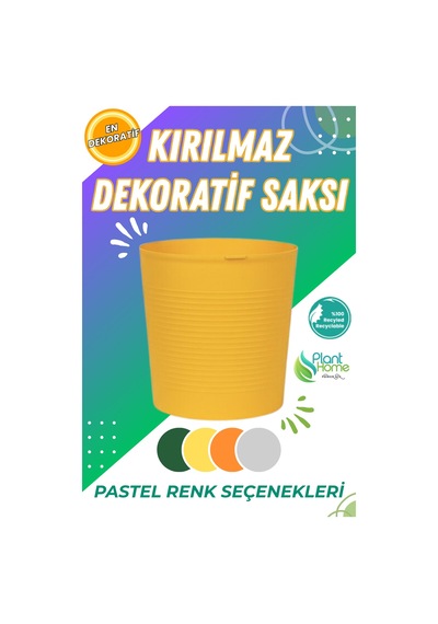 Büyük Boy Saksı Sarı Deliksiz 9.5 Litre Dekoratif Bitki Saksısı İç-dış Mekan İçin Uygun