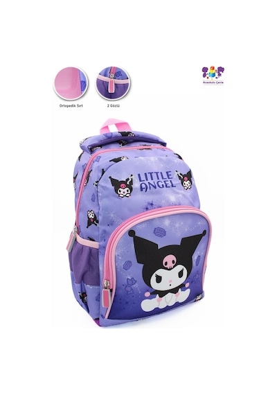 2 Gözlü Little Angle Kuromi Anaokulu Çantası - Çocuk Çanta - Kreş Çantası - Kuromi Çanta Mor