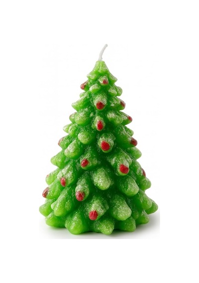 Ağacı Mumu El Yapımı Yeşil Tinsel Ve Süslemeli Yılbaşı Temalı 15 Cm Genel