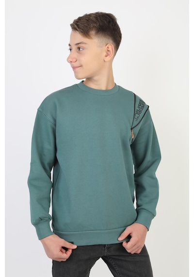 Fermuarlı Respect Baskılı Siyah Erkek Çocuk Sweatshirt-90844 Yeşil