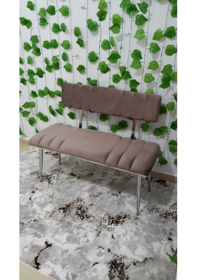Özcan Metal Metal Ayaklı Metal Kasalı Sırtlı Krom Mutfak Salon Antre Yatak Odası Balkon Bench Puf Bank Oturak Kahverengi