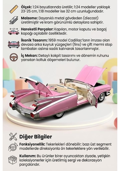 Hobiez World 1:24 Lisanslı Cadillac Eldorado  Kapıları ve Kaputu Açılabilir Model Araba
