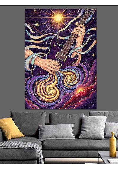 Soyut Mor Spiral Sanat Ve Gitarist Dekoratif Kanvas - Mdf Ahşap Tablo