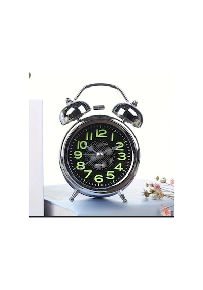Metal Süper Yüksek Sesli Alarm Saati, Işıklı, Fosforlu, Gece Görünen Kadranlar, Sessiz Saniyeli Mavi