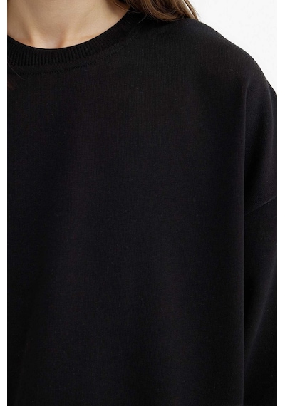 DeFacto Kız Çocuk Oversize Geniş Kalıp Bisiklet Yaka Sırt Baskılı Sweatshirt D9209A825SPBK81 Siyah
