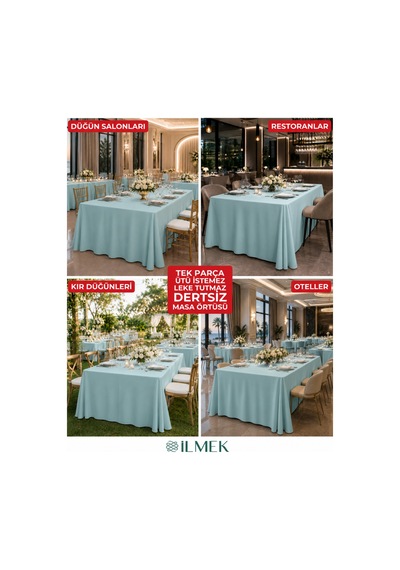 Dertsiz Dikdörtgen Masa Örtüsü 320x220cm - Dikişsiz Ütü İstemez - Düğün Davet Organizasyon Otel Restoran Turkuaz Turkuaz Dertsiz Dikdörtgen Masa Örtüsü 320x220cm - Dikişsiz Ütü İstemez - Düğün Davet Organizasyon Otel Restoran Turkuaz Turkuaz