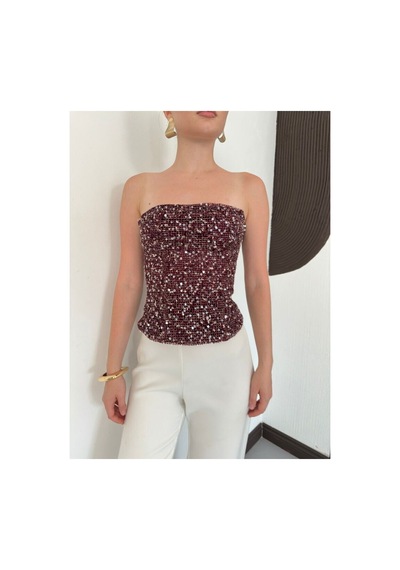 Verymoda Pul Payet Straplez Bluz D3123 Bordo