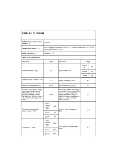 Siemens WG44A2Z1TR 1400 Devir 9 KG Çamaşır Makinesi