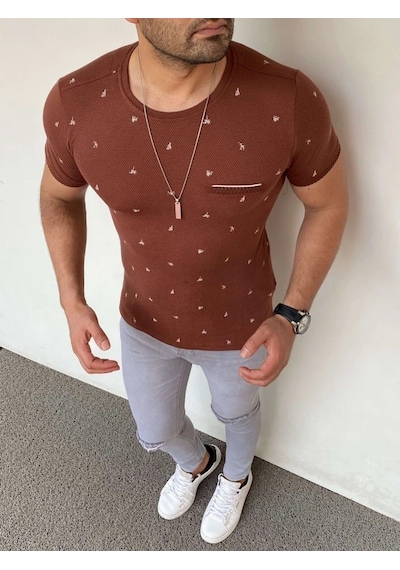 Modefendi Slim Fit Triko Tshırt Kahverengi