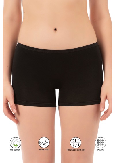 Özkan Underwear Özkan 0412 Kadın Likralı %95 Pamuklu Süprem Esnek Rahat Boxer Şort Tayt Siyah