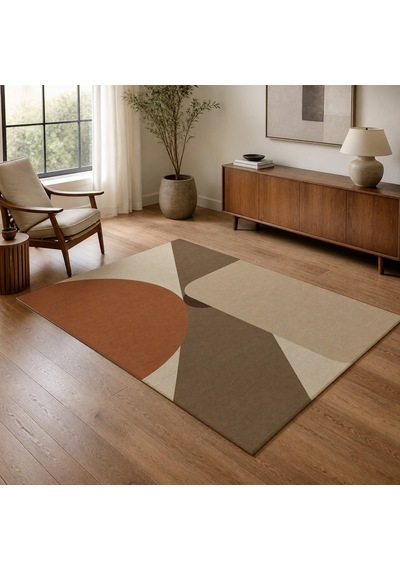 Kartela Halı Kesişim Geometrik Modern Halı Bej Kaymaz Taban Makinede Yıkanabilir 200x300 Cm