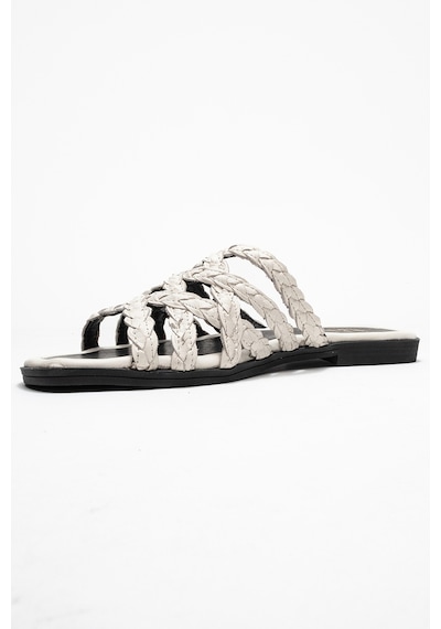 Luvishoes Luvi Shoes Alısha Ekru Hakiki Deri Örgü Bantlı Kadın Terlik Ekru