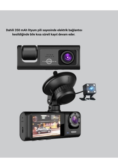 Mey İthalat Üç Kameralı Araç Dvr Full Hd Gece Görüşlü Ve 2 İnç Ips Ekranlı