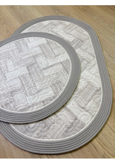Melena Carpet Premium Kaymaz Taban Banyo Paspası Jüt Kenar Detaylı Oval Yuvarlak Set 100x60-60x60 Beyaz