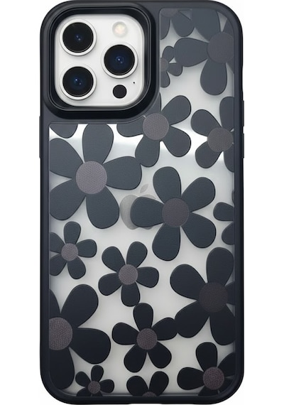 Apple iPhone Uyumlu 16 Pro Max Çiçekli Kılıf Bağlama Aparatlı Siyah - Elm-01-769648