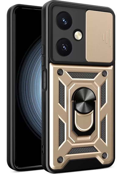 Newface Vivo Y27 Kılıf Pars Lens Yüzüklü Silikon - Gold