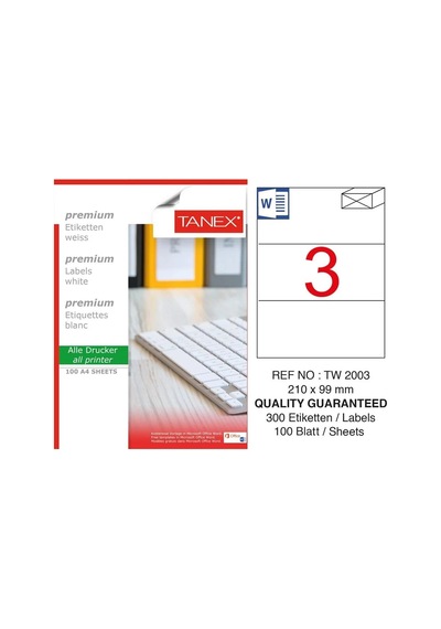 Tanex TW-2003 210x99 mm Kuşe Laser Etiket