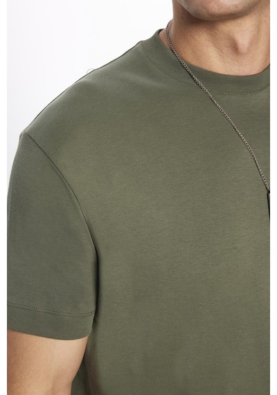 Tudors Unisex Relax Fit Rahat Kesim %100 Pamuk Yumuşak Dokulu Basic Bisiklet Yaka Haki Tişört-30850 Haki