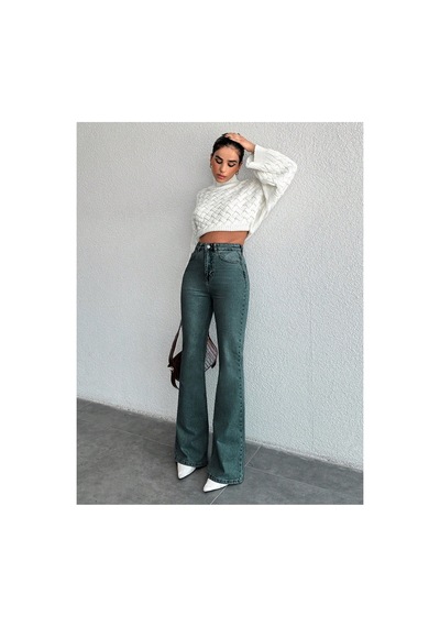 Kene Jeans Yeşil Tintli İspsnyol Paça Kot Pantolon Yeşil Tintli