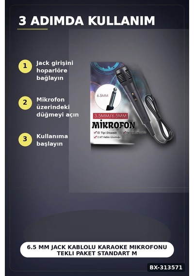 Bay 6.5 Mm Jack Kablolu Karaoke Mikrofonu Tekli Paket Standart Model Ses Sistemi Icin Bx-313571 Najmaddin