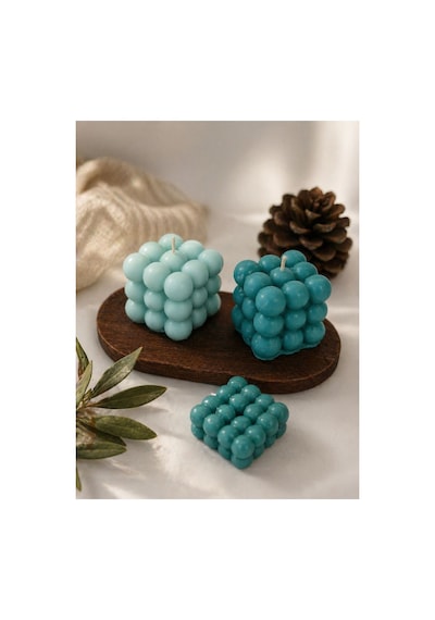Turkuaz Bubble Mum Seti % 100 Soya Wax Dekoratif Şık Tasarım, Modern Ev Dekoru & Hediye Seçeneği Turkuaz
