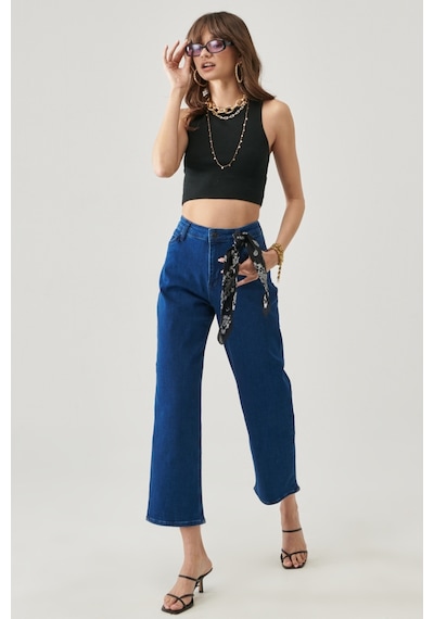 Lee Wide Leg Fit Yüksek Bel Geniş Paça Esnek Jean Kot Pantolon L31ZPDUE Koyu Mavi