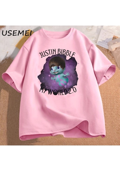Flood Of Style Justin Bibble Benim Dünya Grafik T-shirt Bibbletopia Pamuk T Shirt Erkekler Baskılı Yüksek Ka Pembe