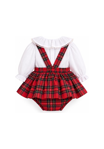 Babyhola Ekose Desen Salopet Etekli Body Ve Fırfırlı Gömlek %100 Pamuk Kız Bebek Yılbaşı Takımı Kırmızı Babyhola Ekose Desen Salopet Etekli Body Ve Fırfırlı Gömlek %100 Pamuk Kız Bebek Yılbaşı Takımı Kırmızı