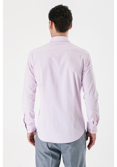 İmza Pembe Uzun Kollu Armürlü Cepsiz Pamuklu Likralı Slim Fit Dar Kesim Gömlek 1004240193-pembe Pembe