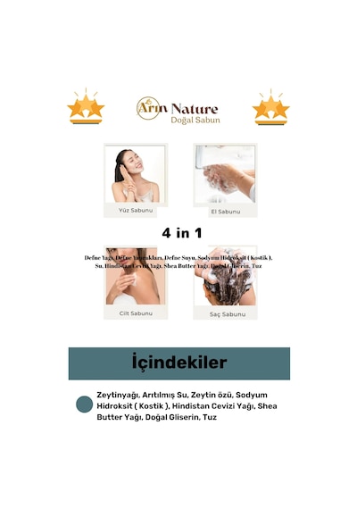 Zeytinyağlı Güzel Kokulu El Yüz Saç Vücut Orijinal Bitkisel %100 Zeytinyağlı Sabun 120g - 4 Adet Karışık