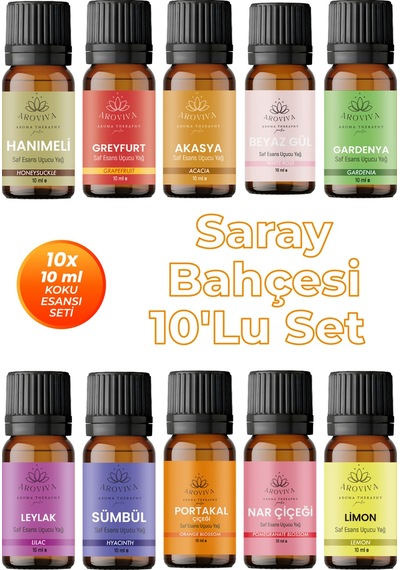 Saray Bahçesi Esansiyel Uçucu Koku Yağı Buhurdanlık Yağı Difüzör Esansı 10'lu Set 10x10ml Karışık