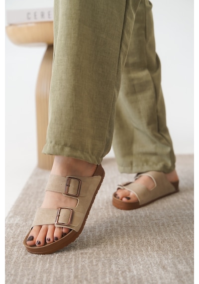 Daxtors Arizona Günlük Ortopedik Unisex Tokalı Terlik Bej