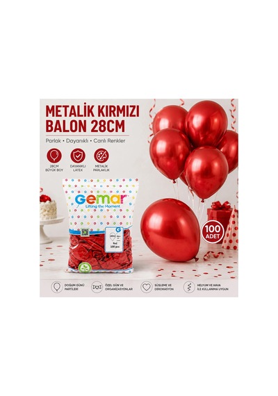 Gm-110-53 Metalik - Kırmızı Balon 11&amp Apos &amp Apos - 28cm - 100 Parça Bx40 Diğer