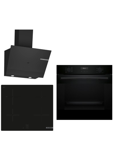 Bosch 646 HUA717BA0T - PUG61KAA5E - DWK67PJ60T İndüksiyon Ocaklı Siyah 3'Lü Ankastre Set
