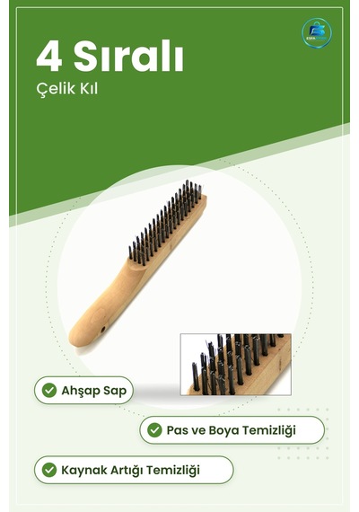 Tel Fırça Ahşap Saplı 4 Sıralı Çelik Kıllı Pas Kaynak Artığı Boya