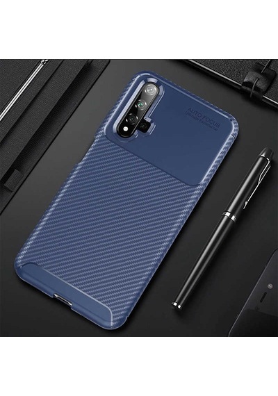 Huawei Nova 5t Kılıf Kamera Çıkıntılı Karbon Fiber Dokulu Renk Atmaz Kapak Negro