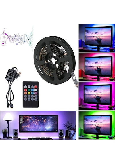 UpWay 5V USB 100cm RGB Şerit LED 3 Çipli SMD5050-30LED Ses Sensör
