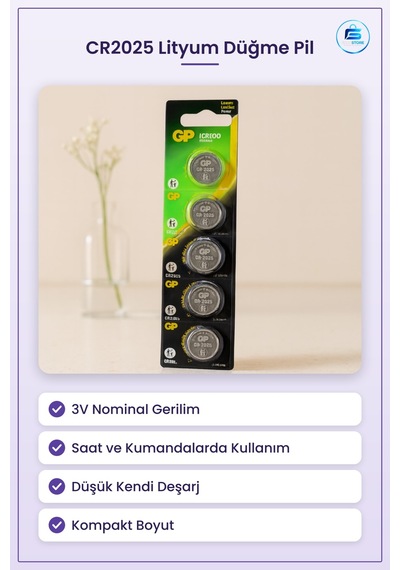 Cr2025 3v Lityum Düğme Pil Saat Anahtar Kumandası Hesap Makinesi
