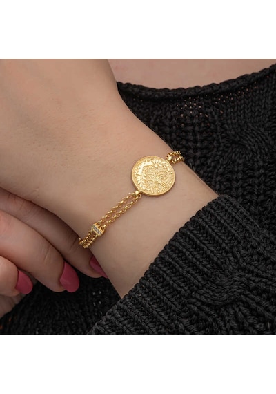 925 Ayar Gümüş Gold Kaplama Tuğralı Kadın Bileklik Gri 24912003