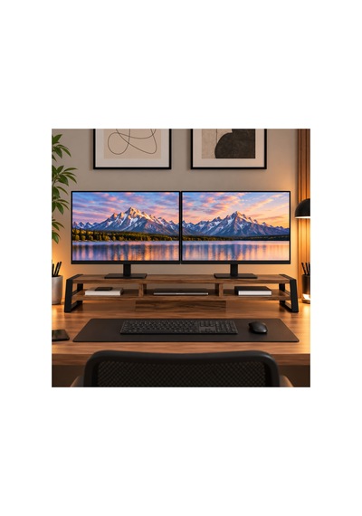 Tıtan Çift Monitör Yükseltici Stand, Gaming Oyuncu Monitör Standı, Masaüstü Ekran Yükseltici Ve Düzenleyici Raf Kemençe