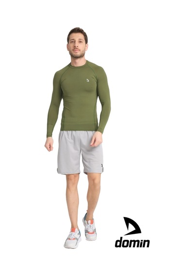 Hnc Sport Erkek Uzun Kol Yeşil Olive Fit Toparlayıcı Compression Spor Body Tshirt