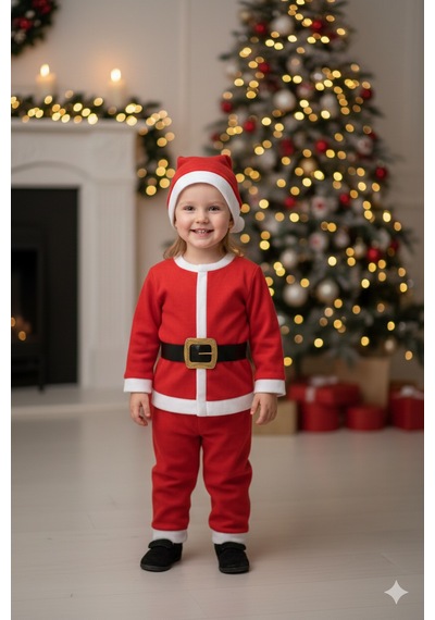 2 3 Yaş Çocuk Noel Baba Kostümü Şapkalı Ve Kemerli Yılbaşı Elbise Seti Diğer