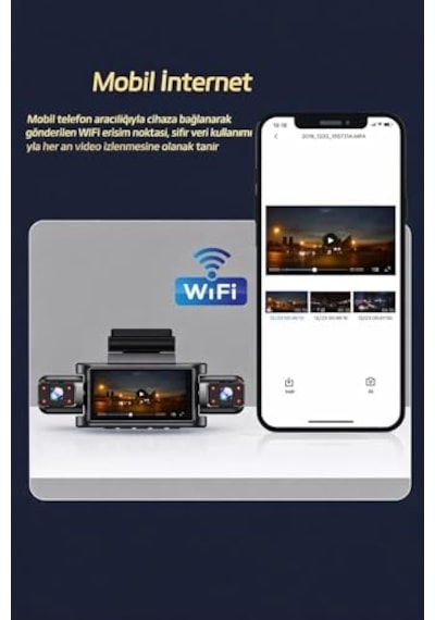 4 Kameralı 360 Derece Araç Kamerası, Full Hd 1080p, Wifi Destekli, Gece Görüşlü, G-sensör, Döngüsel Kayıt, Mobil İzleme
