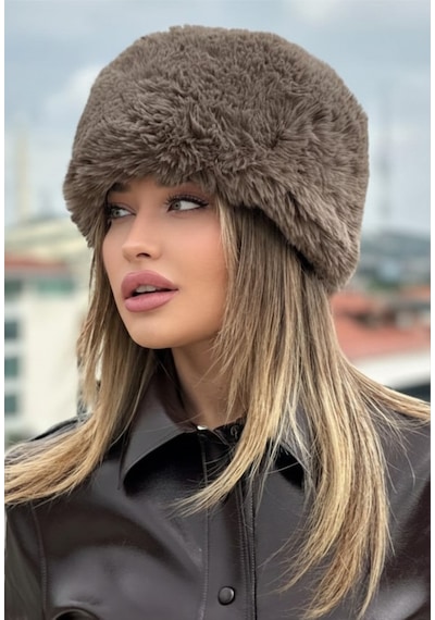 Mollycrush Kışlık Trend Peluş Kahve Suni Kürk Kalpak Şapka Slav Kazak Rus Tarzı Kahverengi