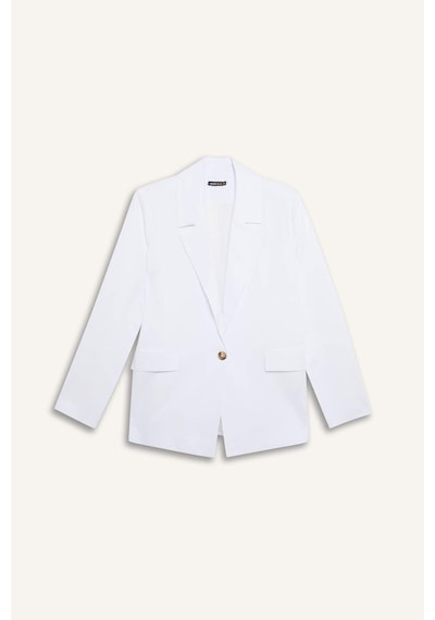 DeFacto Oversize Geniş Kalıp Keten Karışımlı Beyaz Blazer Ceket Z2536AZ25SPWT34 Beyaz