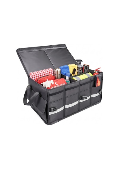Büyük Boy Premium Araç İçi Bagaj Düzenleyici Organizer Çanta Oxford Kumaş Reflektörlü Araba Oto Bagaj Çantası
