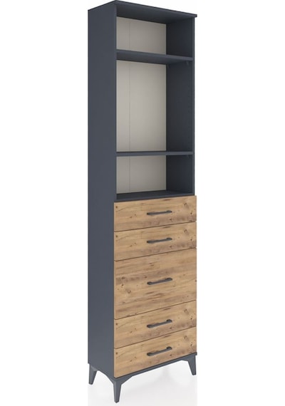 Arges Dolap 3 Raflı 5 Çekmeceli 60x30x221 Antrasit-çam Antrasit