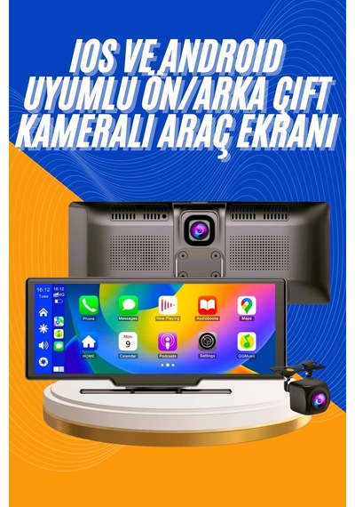 Hubrendy Tekno Android Ve İos Uyumlu Ön Arka Çift Kameralı Araç Ekranı Dokunmatik Carplay