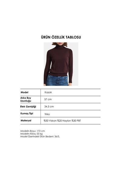 Kadın W6-81 Boğazlı Aksesuar Detaylı Triko Kazak Kahve